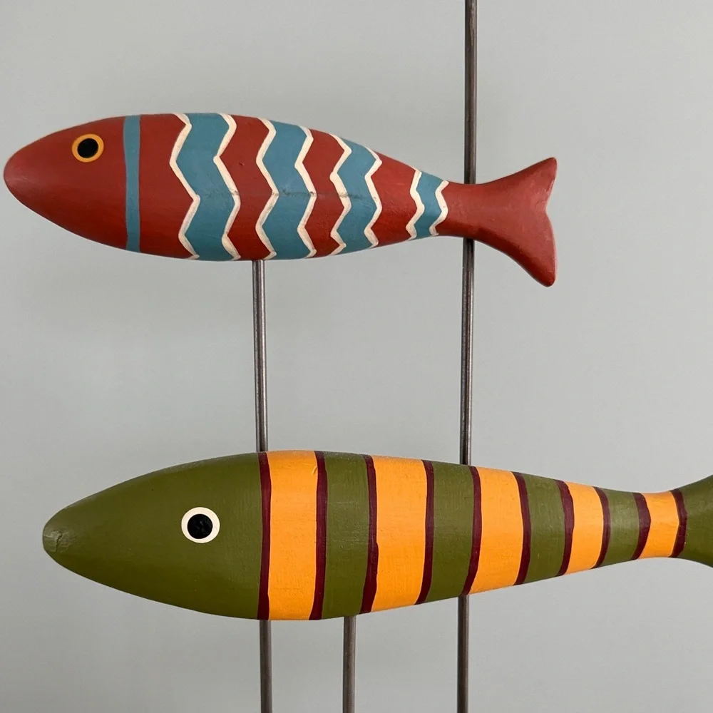 Colorful Wooden Fish Mobile -Type Multicolor Decorative Coastal Accent - Picture 6 of 12